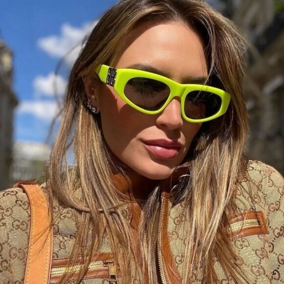 Balenciaga Sunglasses Yellow Gray BB Temples Oval Cat Eye BB0095S 53-19-135 XL - Picture 4 of 16